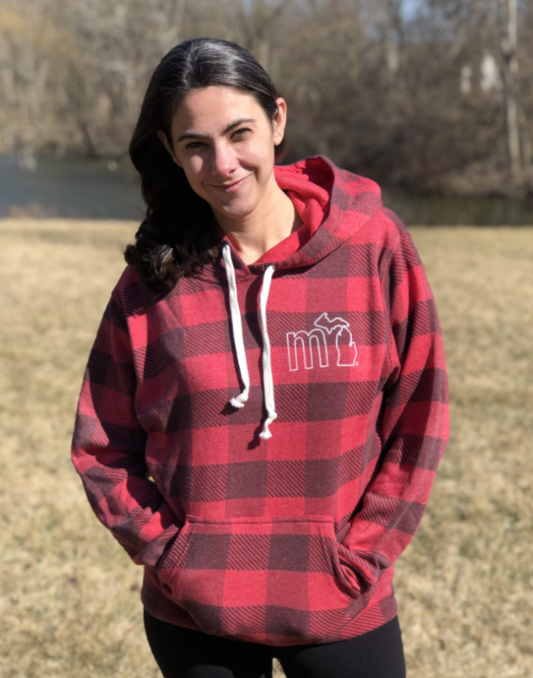 Hoodie dengan pola kotak-kotak berwarna-warni